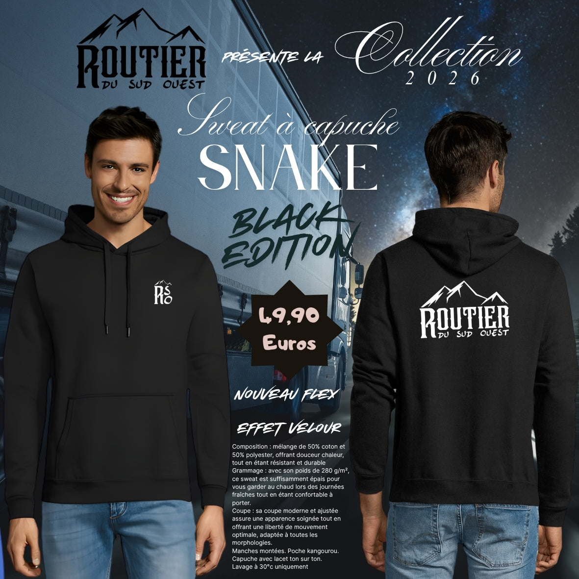 Sweat "Snake" Routier du sud ouest BLACK EDITION