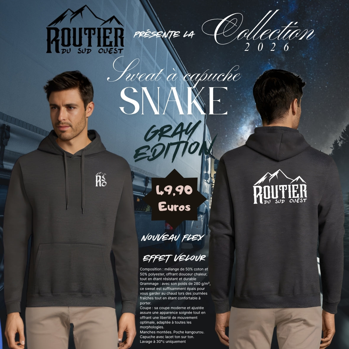 Sweat "Snake" Routier du sud ouest GRAY EDITION