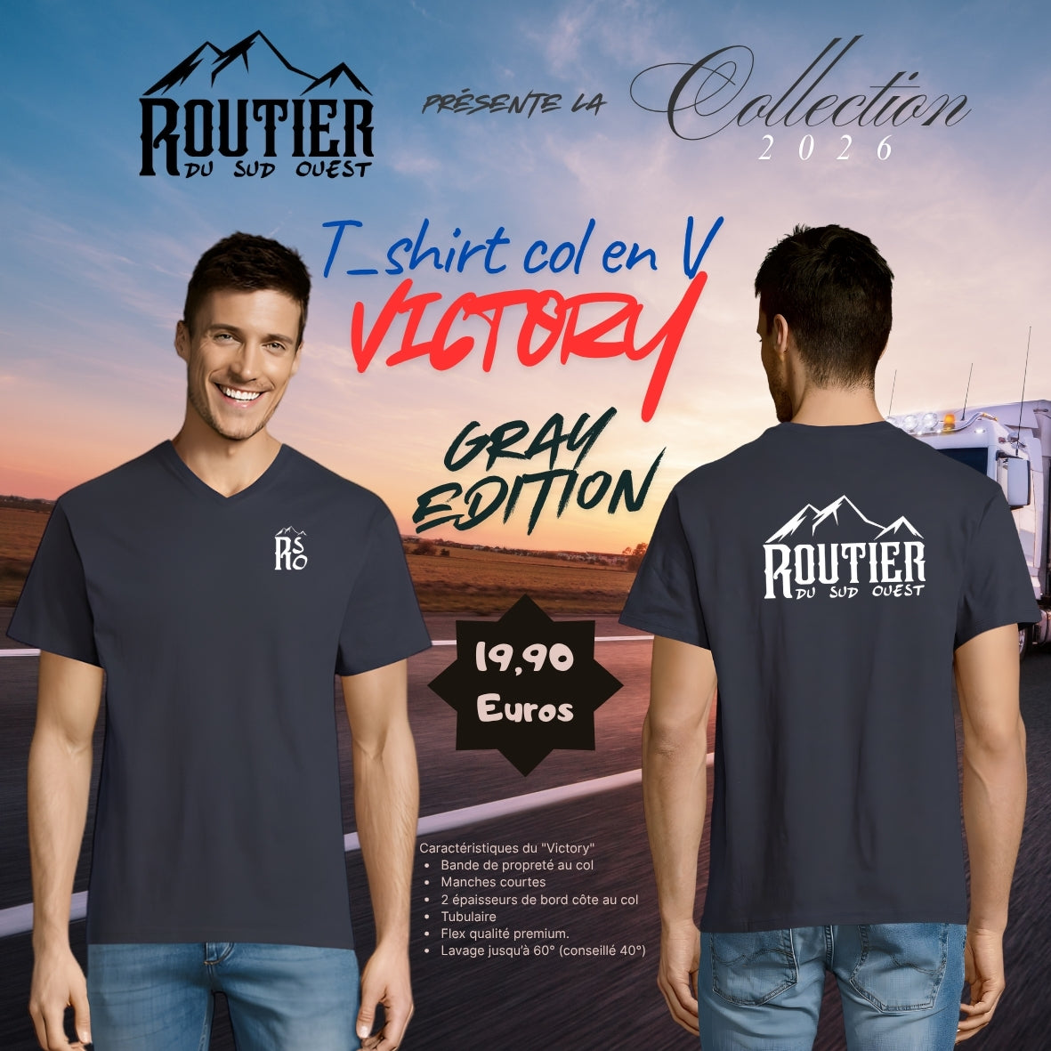 T-shirt col en V "Victory" Routier du sur ouest GRAY EDITION
